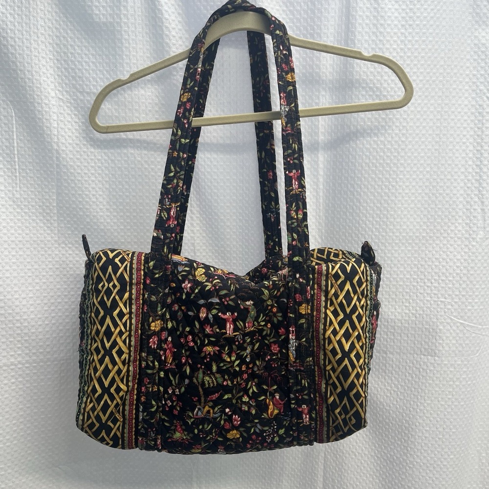 Vera Bradley Black Floral Ming Pattern Travel Bag Tote Quilted Overnight - Picture 1 of 8